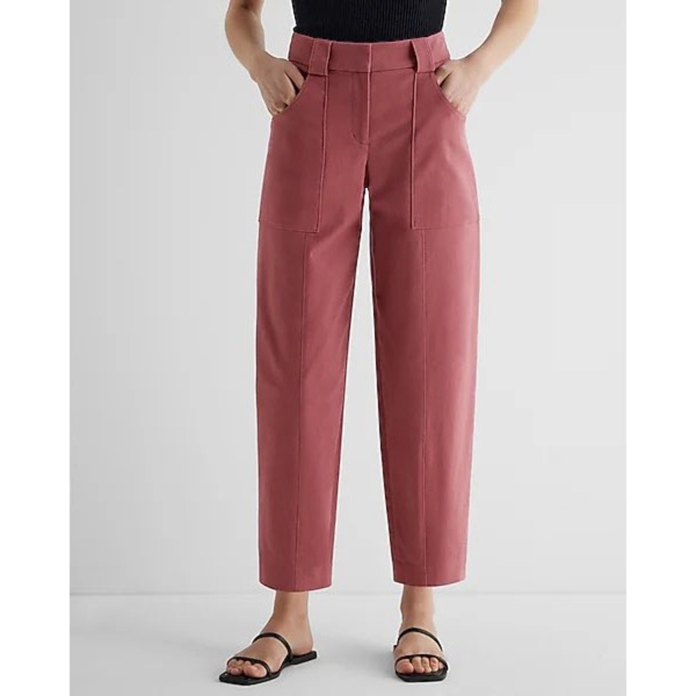 Express Women Dusty Rose High Waisted Utility Barrel Leg Patch Pocket Pants 4